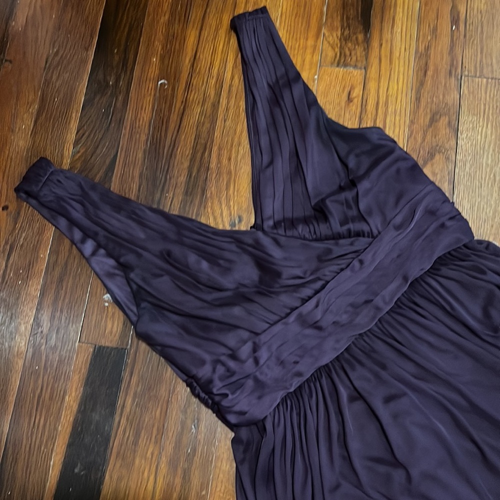 David’s Bridal Plum Bridesmaid Dress pleated V Neck